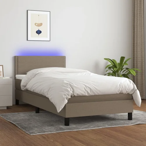  box spring s madracem LED smeđesivi 90x200 cm tkanina