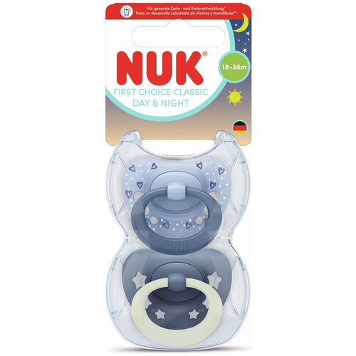 Nuk tolažilna duda - silikon First Choice Classic Day & Night 18-36 m, 2 kos Cene