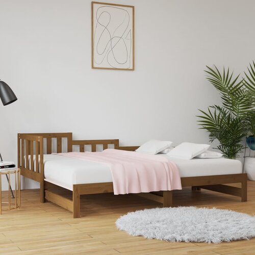 VidaXL izvlečna dnevna postelja medeno rjava 2x(90x200) cm borovina Slike
