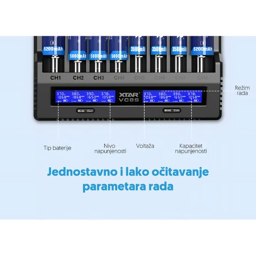 XTAR Univ. punjač akumulatora do 8 kom. sa displejem VC8S Slike