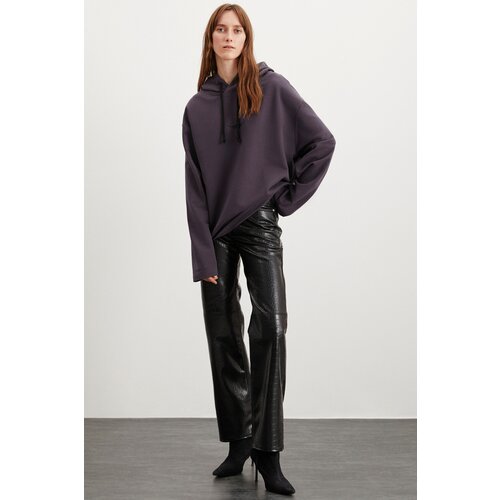 Grimelange Marylou Women&amp;#039;s Oversize Fit Hooded Purple Sweatshir Slike