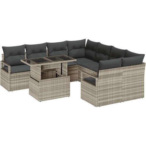  9-dijelni vrtni kauč set s jastučićima svjetlosiva poli ratan  dvosedni vrtni kauč s prostorom za odlaganje i jastučićima sivog Cijene