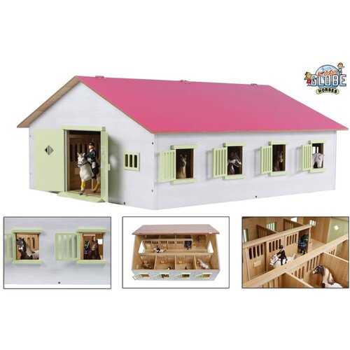 Kids Globe Konjski hlev s 7 boksi 1:24 roza barve Slike