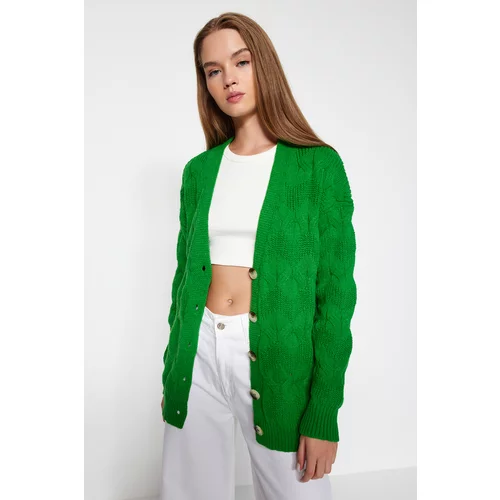 Trendyol Green Wide Fit Midi Hair Knitted Sweater Cardigan
