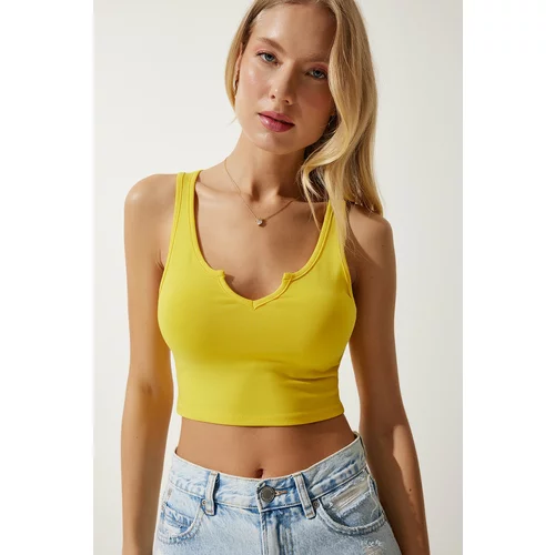 Happiness İstanbul Women's Yellow Strap Crop Knitted Blouse