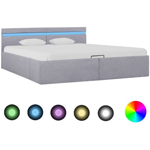VidaXL Hidraulični okvir za krevet LED svjetlosivi tkanina 160x200 cm Slike