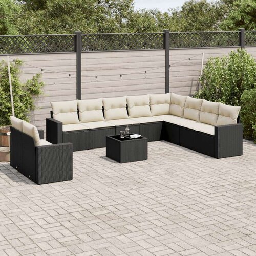  11-dijelni set vrtnih sofa od poliratana s jastucima crni Slike