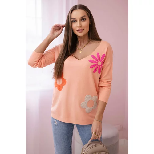 Kesi Sweater blouse with floral apricot pattern