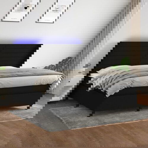 VidaXL Box spring postelja z vzmetnico LED črna 160x200 cm blago Slike
