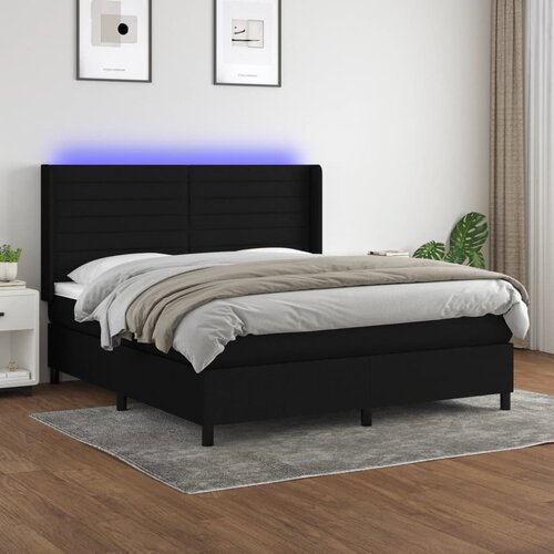 VidaXL Krevet box spring s madracem LED crni 160x200 cm od tkanine Slike