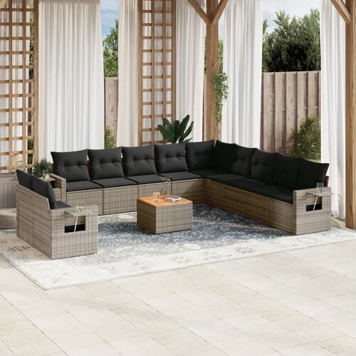 vidaXL 12-dijelni set vrtnih sofa od poliratana s jastucima sivi Cijene