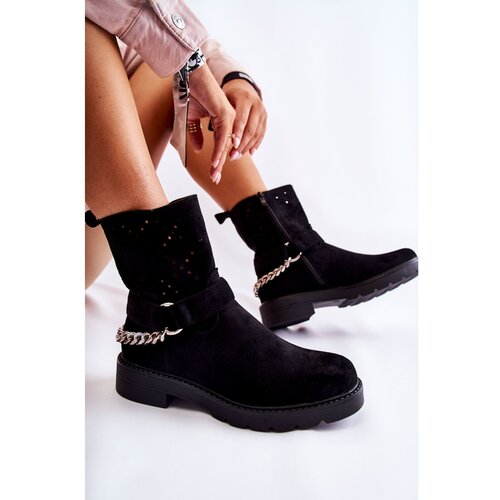 Kesi Openwork Booties With A Zipper With A Chain Black Chantelle Cene