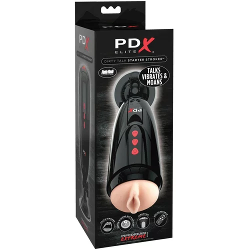 PDX Elite Dirty Talk - vibracijski masturbator z možnostjo polnjenja (črn)