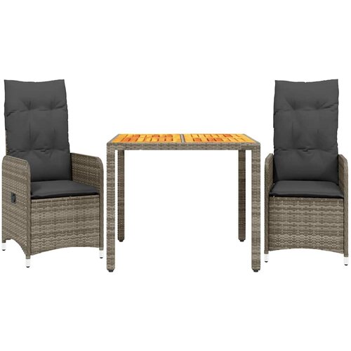  3-dijelni vrtni bistro set od poliratana s jastucima sivi Siva 90 x 90 x 75 cm Slike