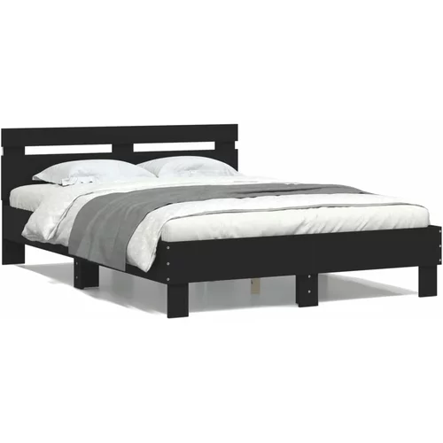  Okvir za krevet s uzglavljem i LED crni 135x190 cm