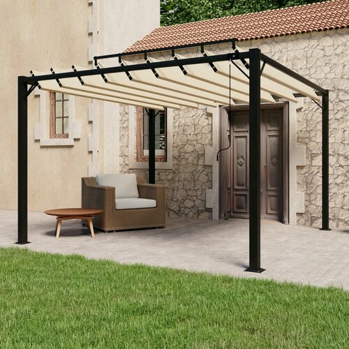 vidaXL Paviljon z rešetkasto streho 3x3 m krem blago in aluminij Cene