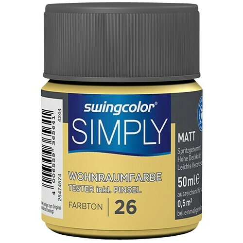 SWINGCOLOR Boja za zid SIMPLY Tester (Žuta &amp;ndash; br. 26, 50 ml, Mat) Slike