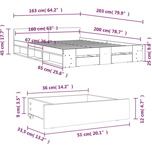 VidaXL okvir za krevet s ladicama boja hrasta 160x200 cm drveni Slike