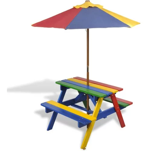  Otroška piknik miza s klopmi in senčnikom večbarven les