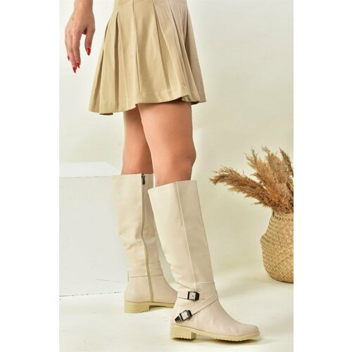Fox Shoes Women's Beige Short Heeled Boots Slike