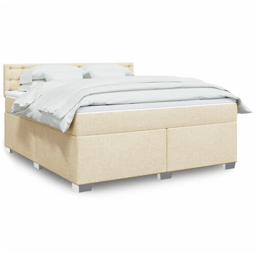 VidaXL Krevet s oprugama i madracem krem 180x200 cm od tkanine Slike