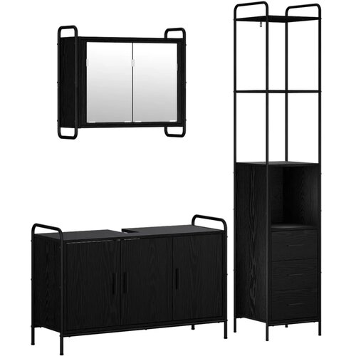  Set ormarića za kupaonicu 3 kom. Crni hrast 40 x 36 x 200 5 cm - Crni hrast Ormar s umivaonikom (3 vrata) + viseći ormar Slike