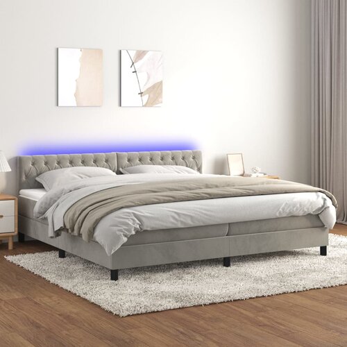 Krevet box spring s madracem LED svjetlosivi 200x200 cm bar&amp;scaron;un Slike