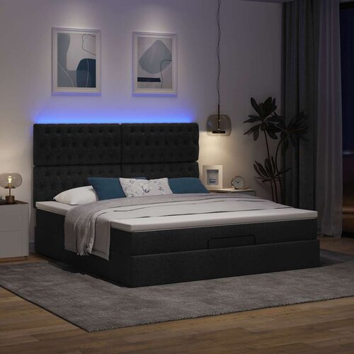 VidaXL Otomanski krevet s madracem i LED crni 180x200cm od tkanine Slike