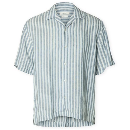 Selected Srajce z dolgimi rokavi RlxKylian Linen Shirt - Blue Mirage/Blue White Modra Cene