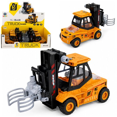  Construction Vehicle Forklift With Adjustable Gripper Lights Sounds Yellow 1:43 Cene