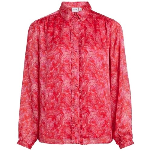 Vila Topi &amp;amp; Bluze Shirt Layla Vie L/S - Pink Yarrow Rdeča Slike