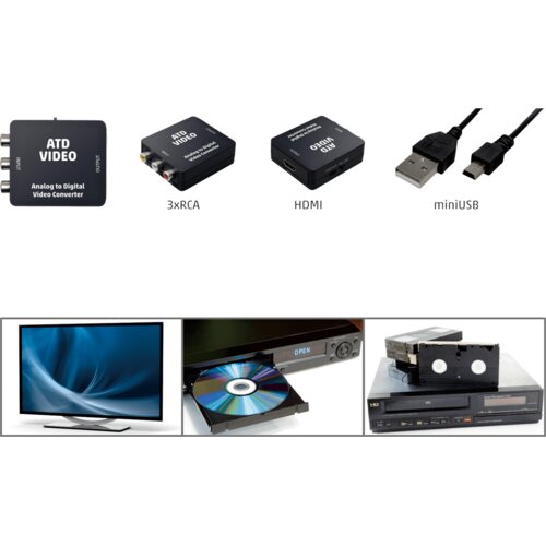 Home Domov Analogno - digitalni video pretvornik, 3 x RCA na HDMI - ATD VIDEO Slike