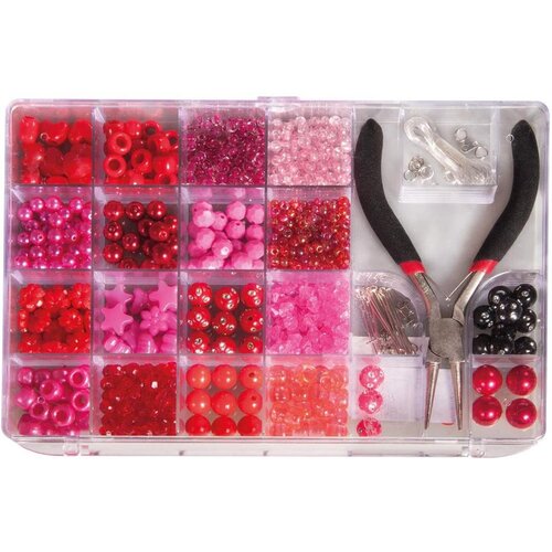 RAYHER Perle set s kleščami, rdeče/pink 180g 20x13,5 cm, (20633722) Cene