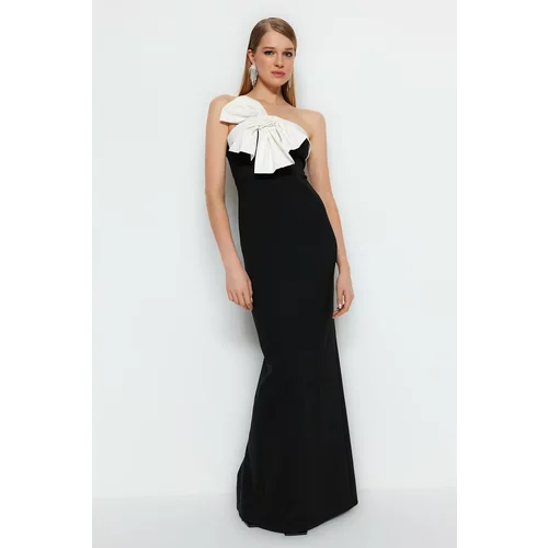 Trendyol Black and White Lined Woven Long Evening Dress