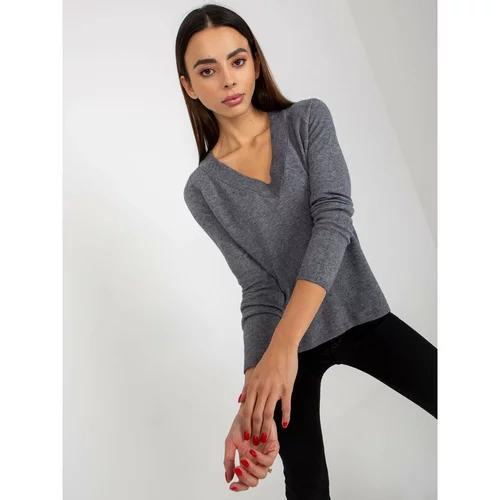 Fashion Hunters Dark gray smooth classic sweater with a neckline
