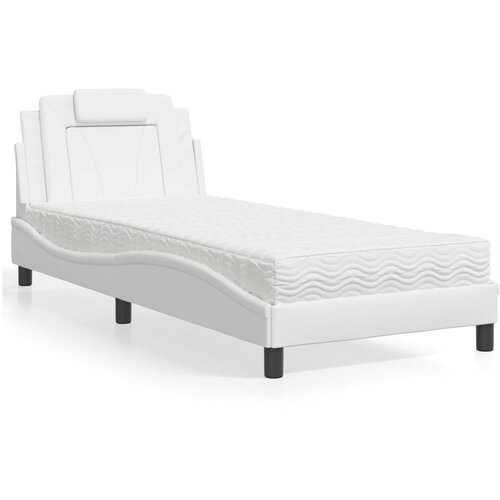 VidaXL Krevet s madracem bijeli 90 x 200 cm od umjetne kože Slike
