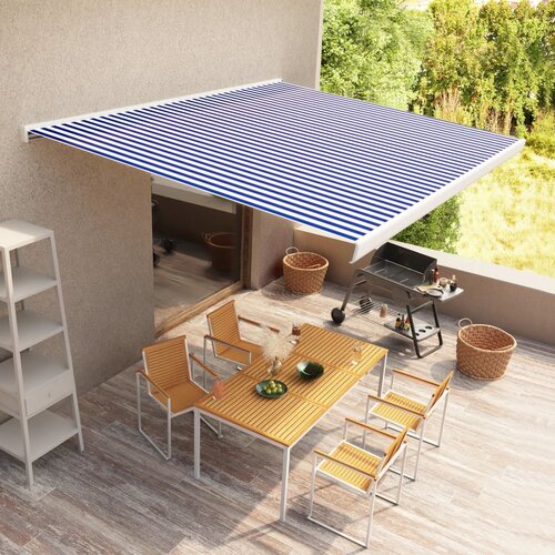 vidaXL Motorizirana kasetna tenda 450x300 cm modra in bela Cene