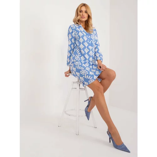 Fashion Hunters Blue asymmetrical dress with print