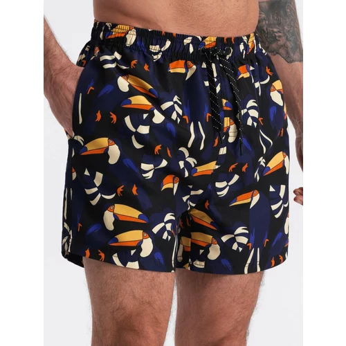 Ombre Men's swim shorts in toucans - black and navy blue