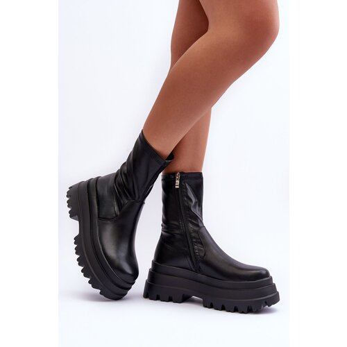 Boto FB2 Leather Boots on a Massive Platform Black Luinai Slike