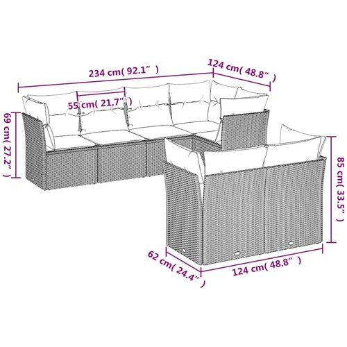  7-dijelni set vrtnih sofa od poliratana s jastucima crni Slike