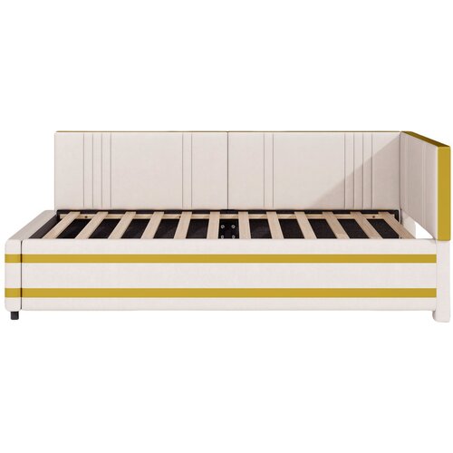 Lumor Postelja z banjico 90x200 cm v žametu - Z lesenimi letvicami - Bež (vzmetnica ni vključena), (22155975) Cene