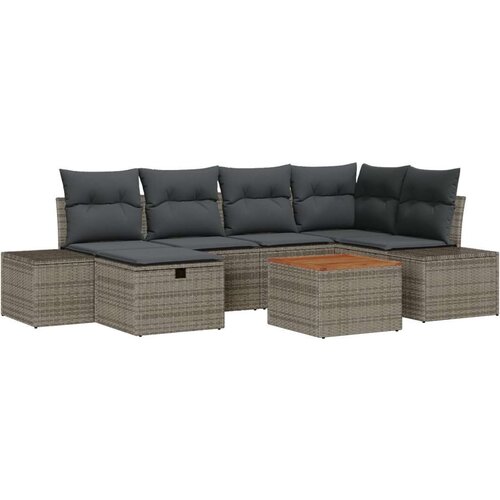  Vrtna sofa set Set od 7 Siva Poliratan Vanjska sofa Pravokutna Slike