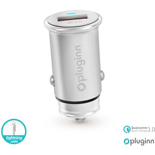  Auto punjač PI-20 QC 3.0, 3A, 18W, sa lightning kablom srebrni Slike