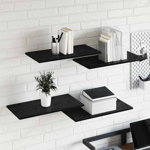 Police za knjige 4 pcs Crna 60 x 30 x 1,5 cm Konstruirano drvo Slike