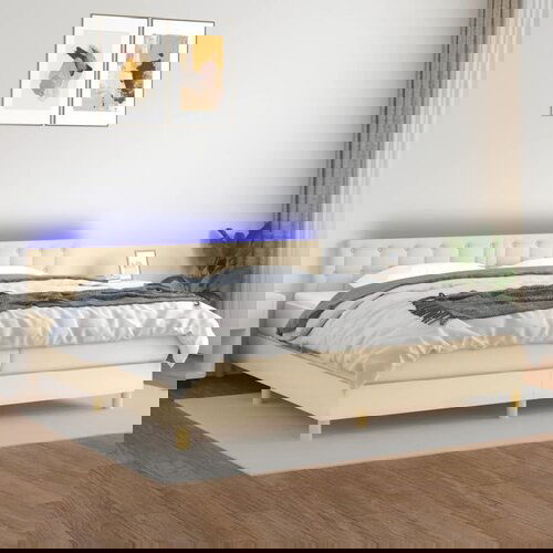The Living Store Box spring postelja z vzmetnico LED krem 200x200 cm blago - Box Spring Postelja, (21521117) Slike