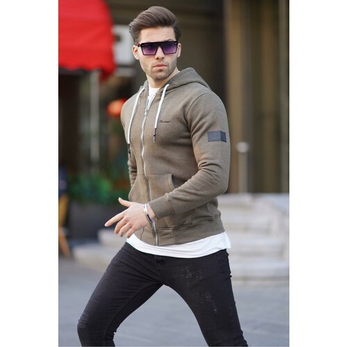 Madmext Men's Khaki Hooded Zipper Sweatshirt 2155 Cene