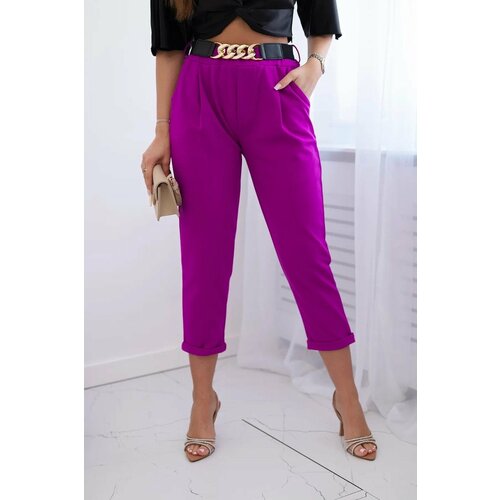 Kesi Viscose trousers with a decorative belt in dark purple colour Slike