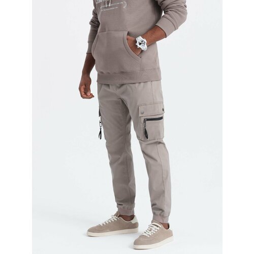 Ombre Men's JOGGER pants with zippered cargo pockets - dark beige Slike
