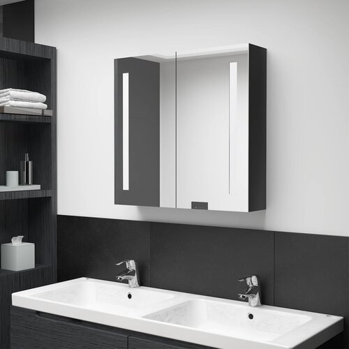 VidaXL LED kupaonski ormarić s ogledalom sjajni crni 62 x 14 x 60 cm Slike